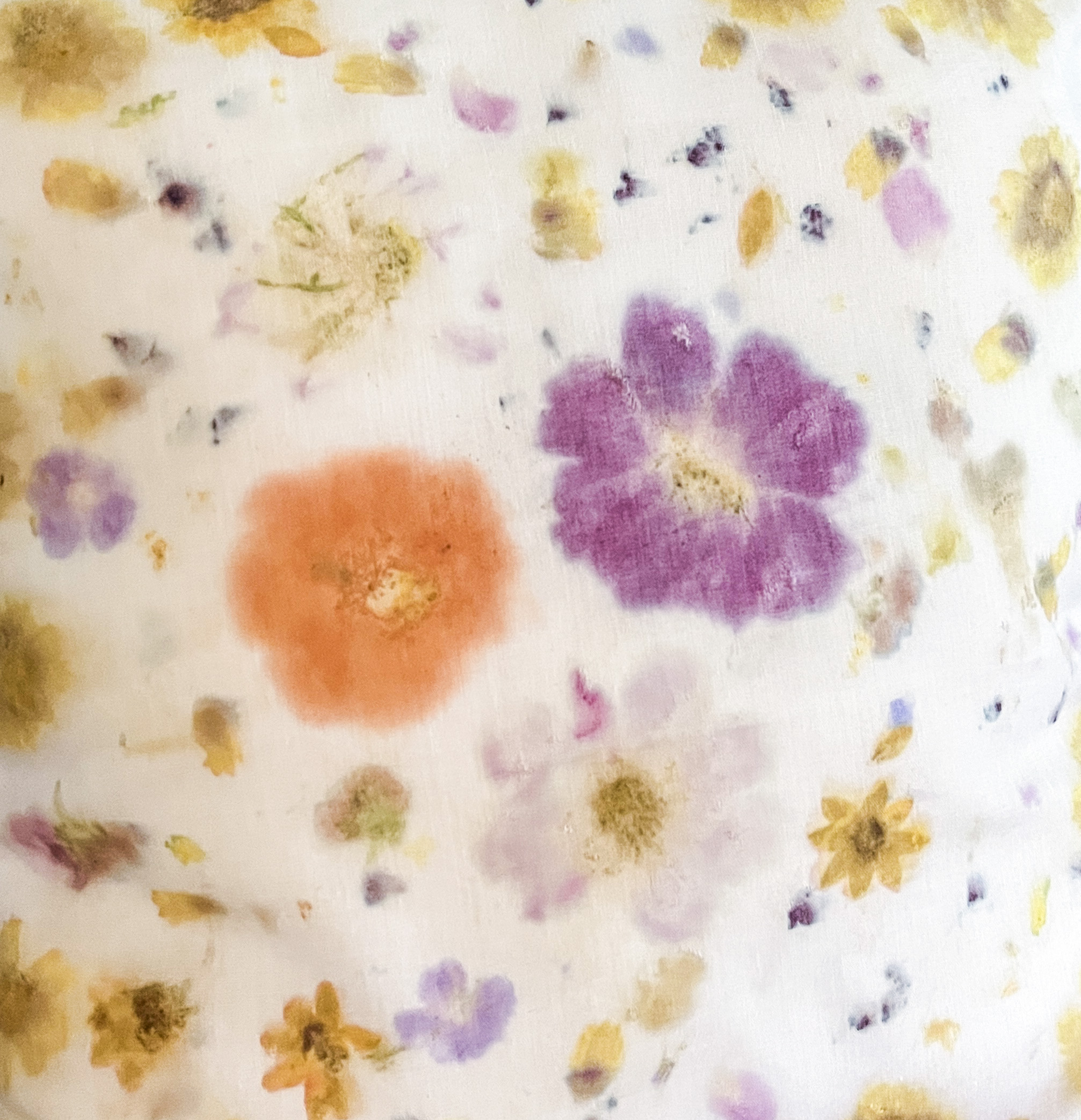 Piece of linen with dye stains from flower pounding