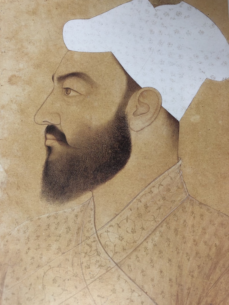 Detail of a miniature portrait of a bearded man in profile dating back to the 16th century