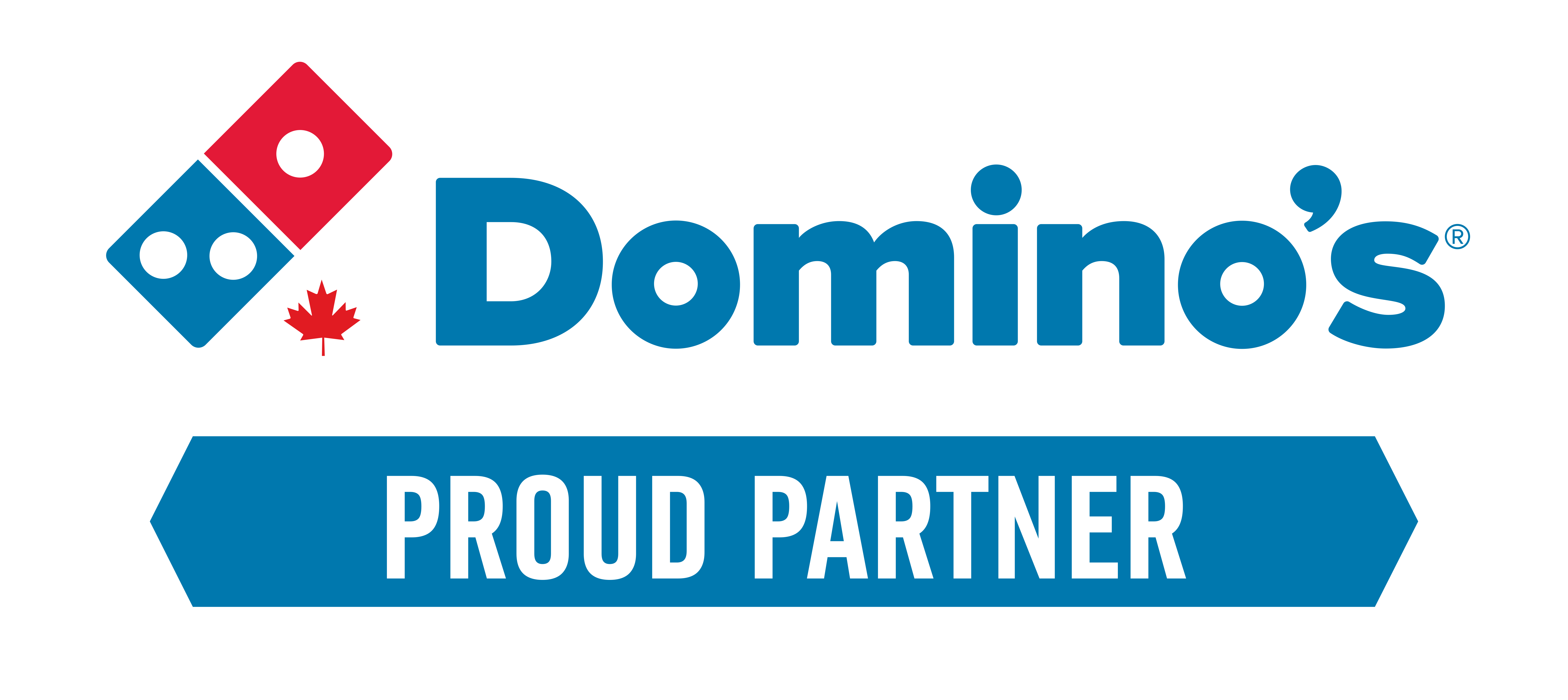 Domino's graphic with a maple leaf beside the text Dominos Proud Partner