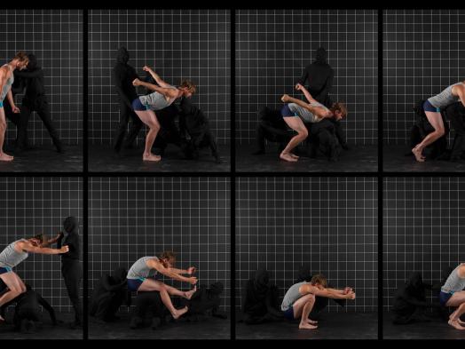 A series of images of a body doing acrobatics. 