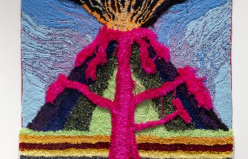 Brightly colored and textured image of a tufted volcano