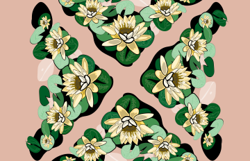 floral print inside of four triangles that are arranged to make a square on a pink backdrop