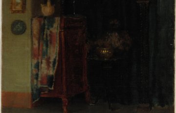 painting of furniture inside a dimly lit home