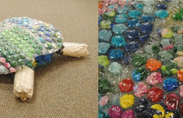 sculpture of a turtle made out of bubble wrap