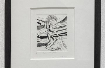 A black and white sketches of the ovoid figures detailed in Lawrence Paul Yuxweluptun's paintings