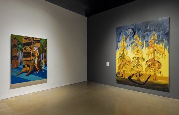 Installation shot featuring paintings