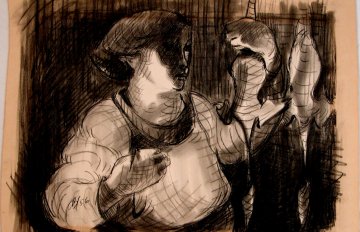 Conté on paper of a female figure