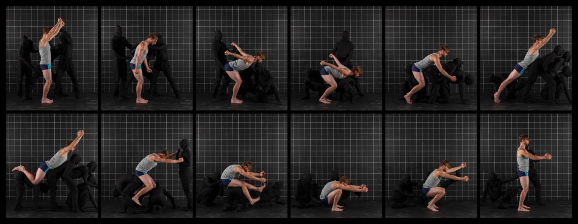 A series of images of a body doing acrobatics. 