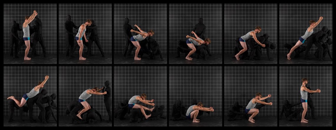 A series of images of a body doing acrobatics