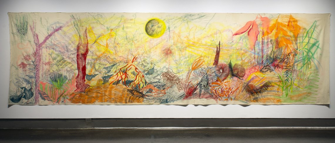 Vibrant autmunal depictions of leaves, and exoskeletans with mixed media