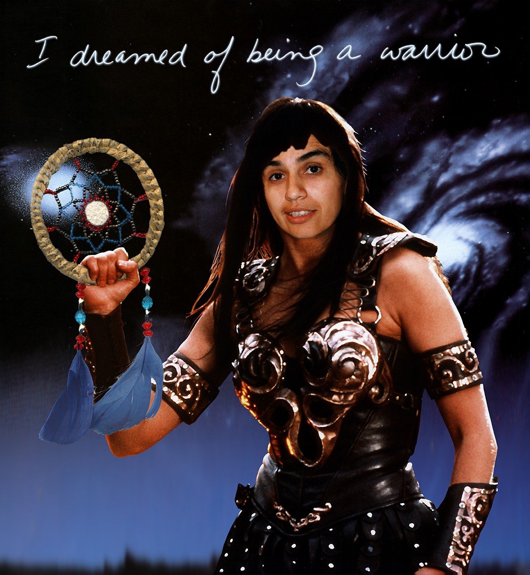 Superimposed image of Xena Warrior Princess with Rosalie Favell's face.