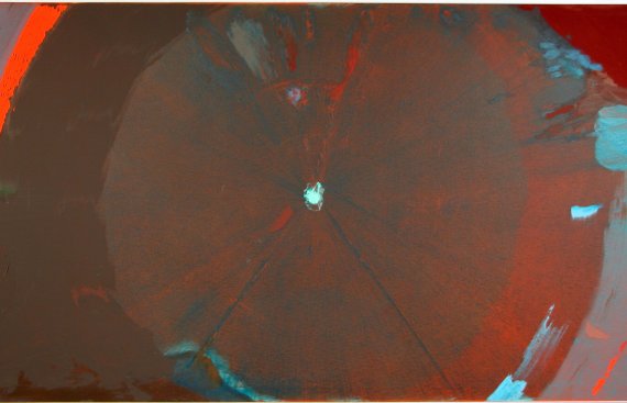 Close up image of a retina in red and blue hues