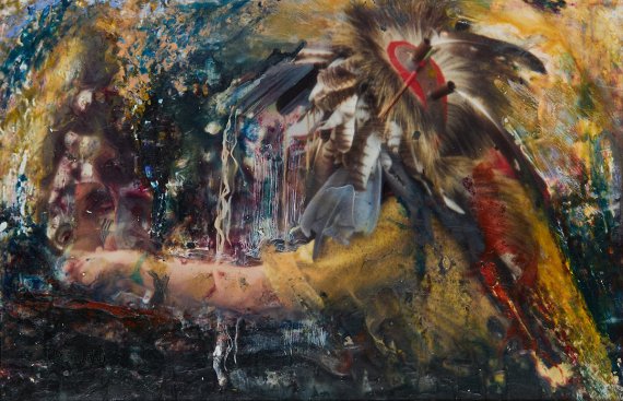 Colour photo with latex paint, graphite and melted beeswax